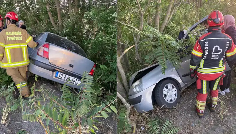 Balıkesir'de Feci Kaza: Otomobil Şarampole Yuvarlandı, İki Kişi Yaralı!